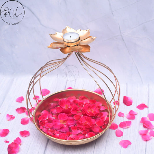 Exclusive Handmade Kalash Urli Bowl for Home Decor with Lotus Diya Holder