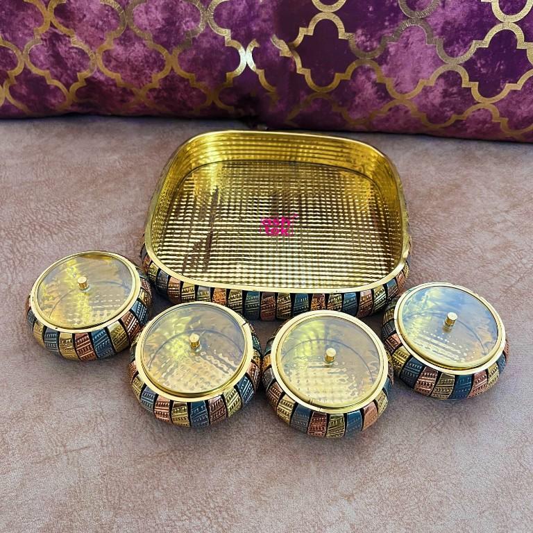 Multipurpose Brass Supari Set Decorative Box with 4 Container Set of 5