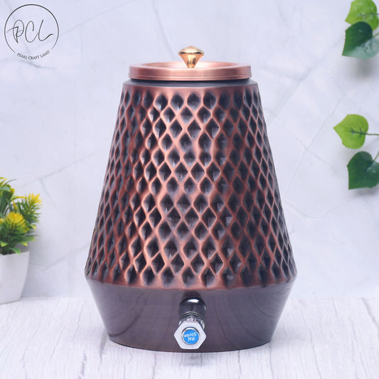 Pure Copper Water Dispenser Conical Antique Diamond Designed Capacity 5000 ML.