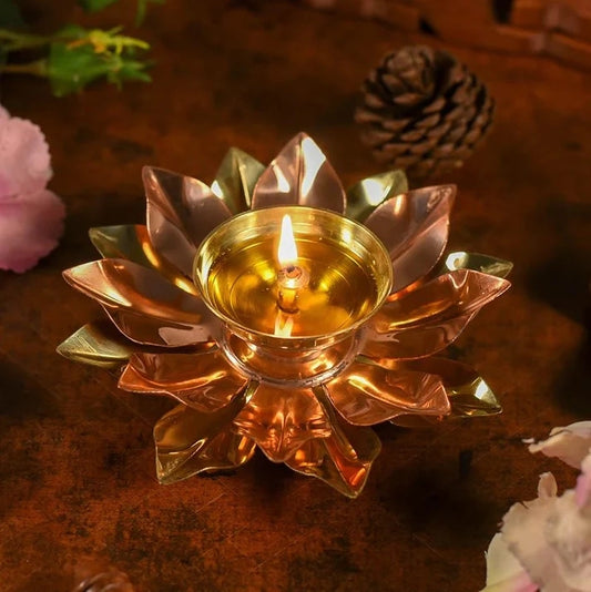 Pure Copper / Brass Elegant Handcrafted Metal Lotus Diya ( 6 INCH ) Diwali Special