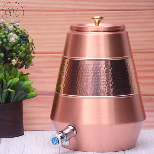 Pure Copper Water Dispenser Conical Half Hammered Designed Capacity 8000 ML.