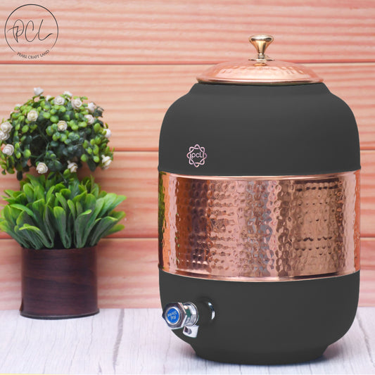 Pure Copper Silk Black Half Hammered Water Dispenser (Matka) Capacity 8000ML