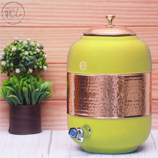 Pure Copper Silk Yellow Half Hammered Water Dispenser (Matka) Capacity 8000ML