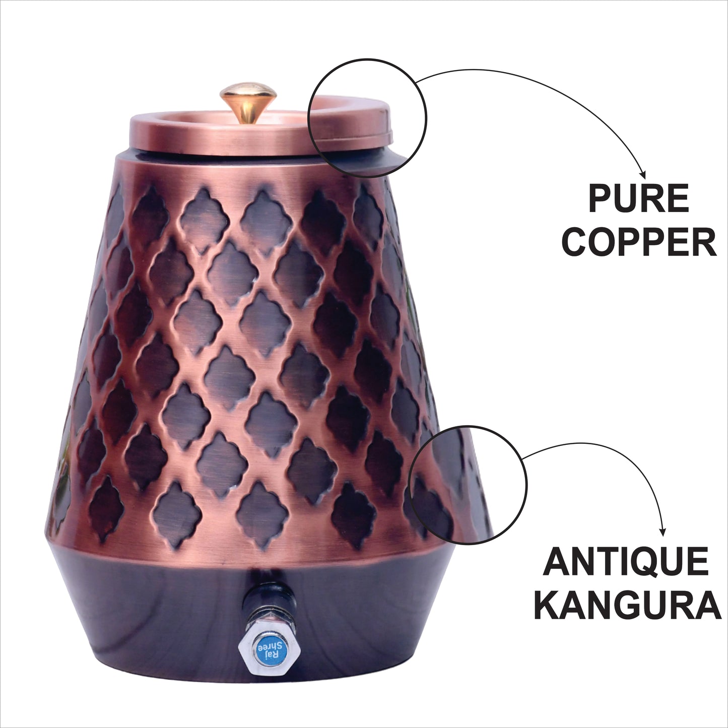 Pure Copper Conical Antique Kangura Designed Capacity 8000 ML