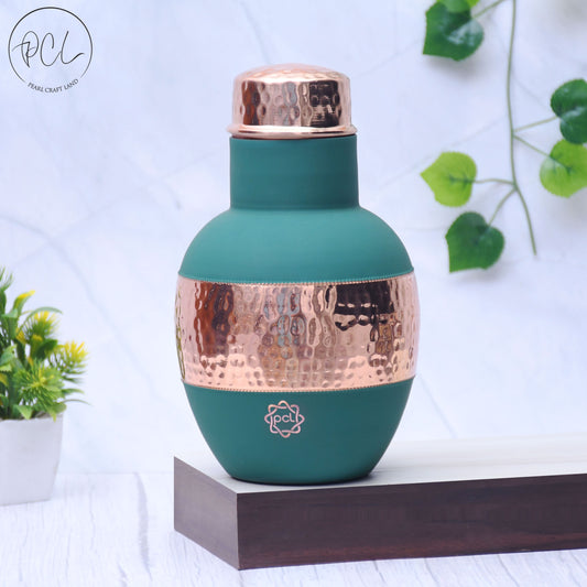 Pure Copper Silk Green Apple Pot with Inbuilt Glass Capacity 1200ML