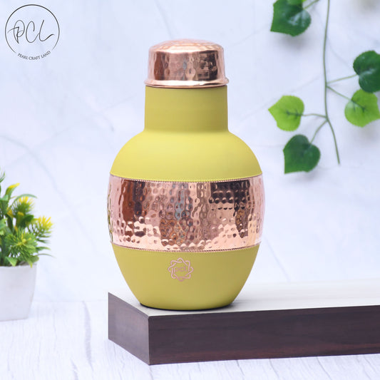 Pure Copper Silk Yellow Apple Pot with Inbuilt Glass Capacity 1200 ML