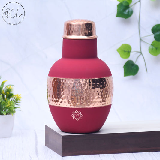 Pure Copper Silk Red Cherry Apple Pot with Inbuilt Glass Capacity 1200 ML.