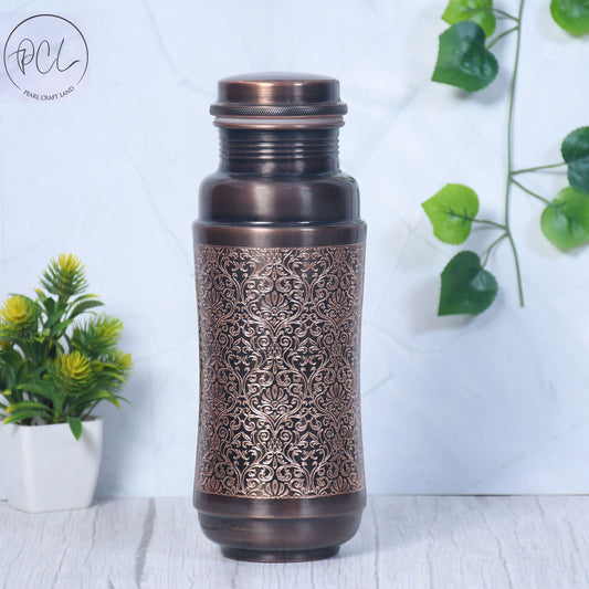 Pure Copper Water Bottle Black Antique Engraving Design Capacity 1300ML