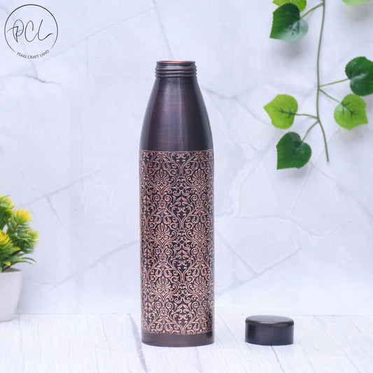 Pure Copper Dr Water Bottle Antique Engraved Capacity 1000ML.