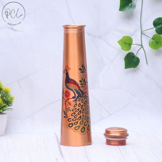 Pure Copper Water Bottle Unique Peacock Printed Designed Capacity 1000ML