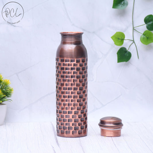 Pure Copper Water Bottle Antique Brick Design Capacity 1000ML