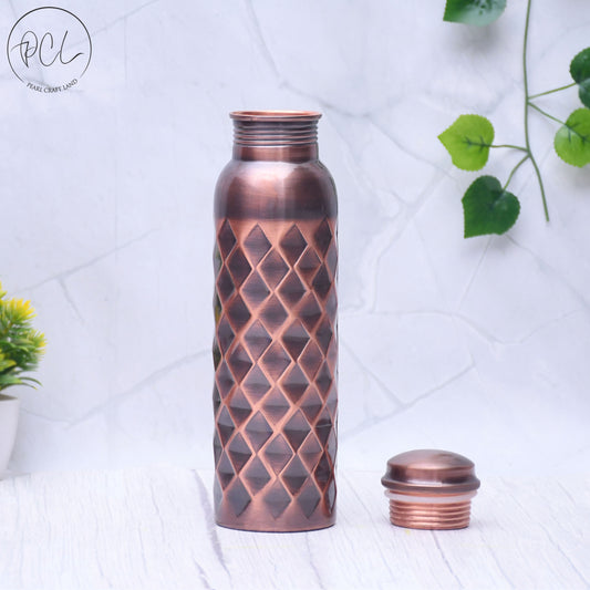 Pure Copper Water Bottle Antique Diamond Design Capacity 1000ML