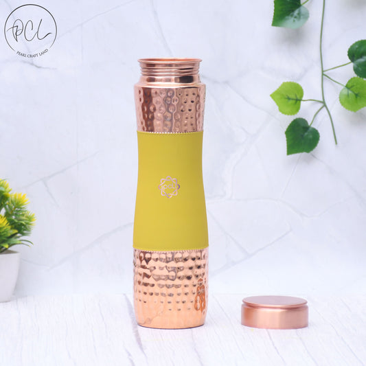Pure Copper Water Bottle Silk Yellow Half Hammered Capacity 1000ml.