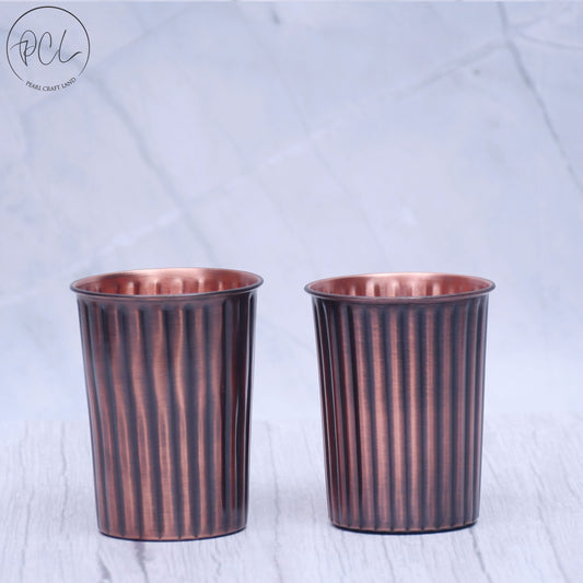 Pure Copper Water Glass Set of 2 Antique Rope Design Tumbler Capacity 300ML