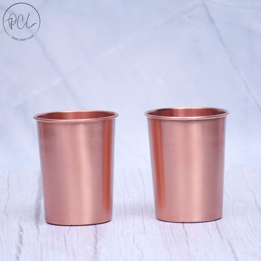 Pure Copper Plain Glossy Water Glass Set of 2 Tumbler Capacity 300ML