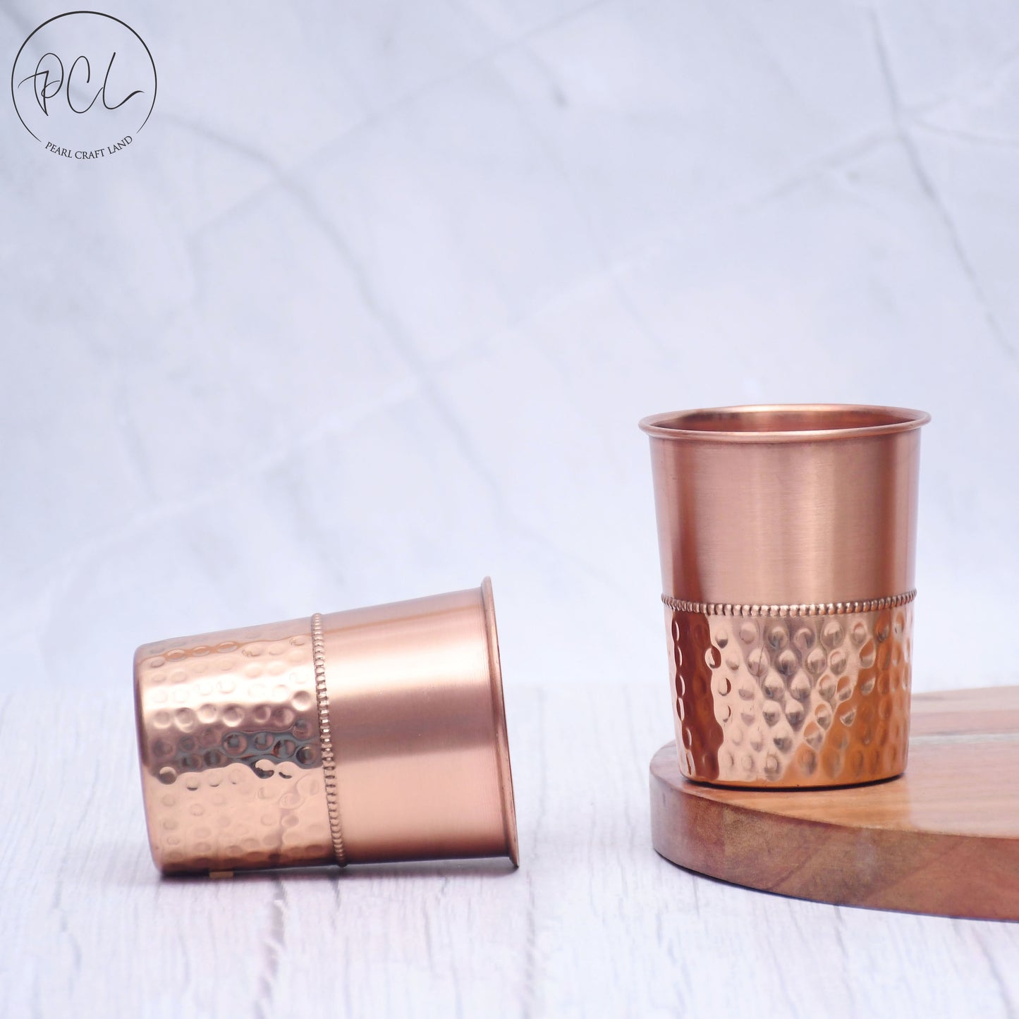 Pure Copper Water Glass Set of 2 Half Hammered Design Tumbler Capacity 300ML