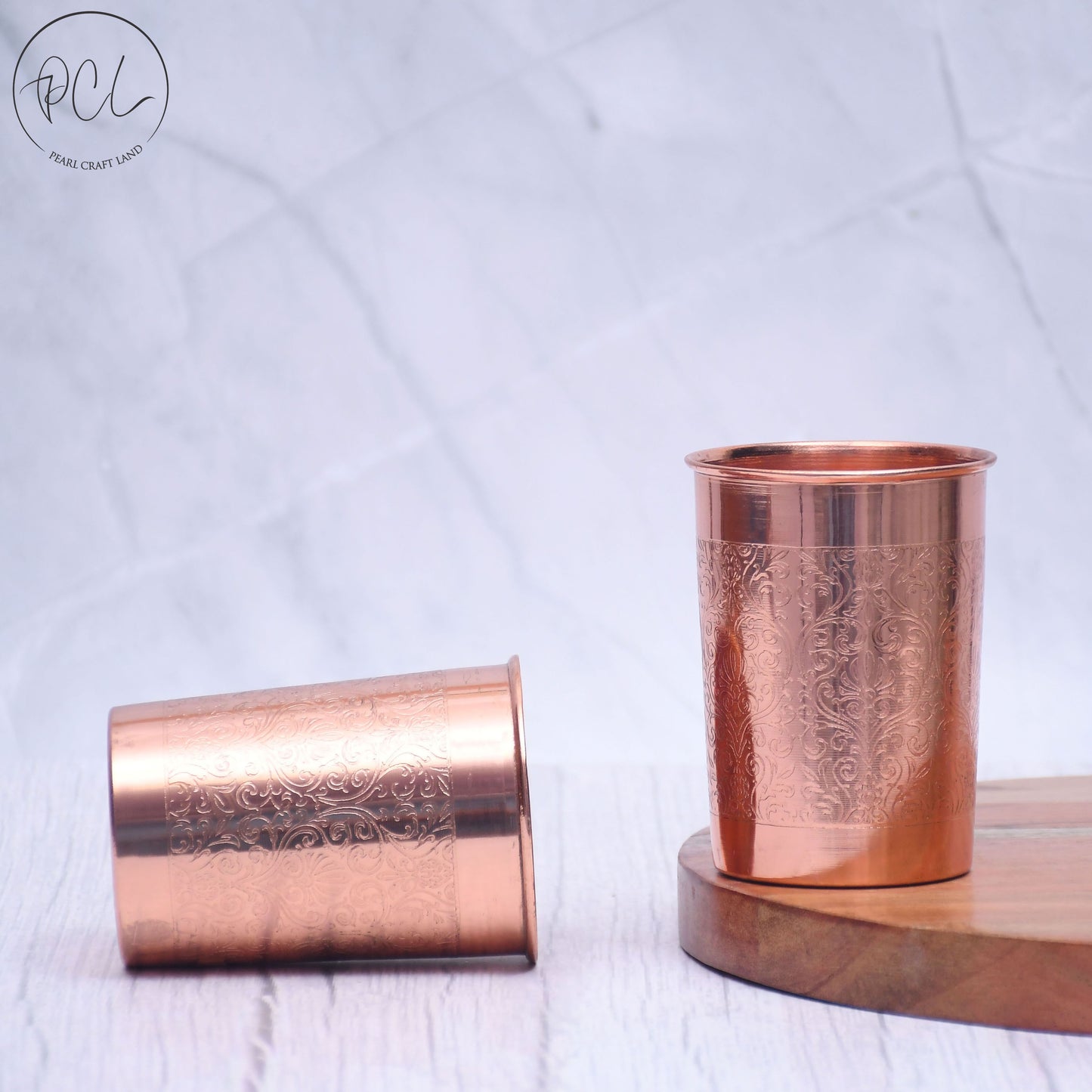 Pure Copper Water Glass Set of 2 Engrave Designed Tumbler Capacity 300ML