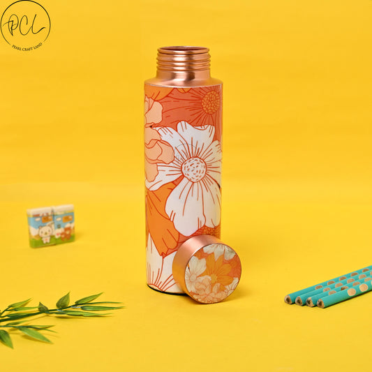PCL Copper Bottle Beautiful Flower Design Printed | 400 ML