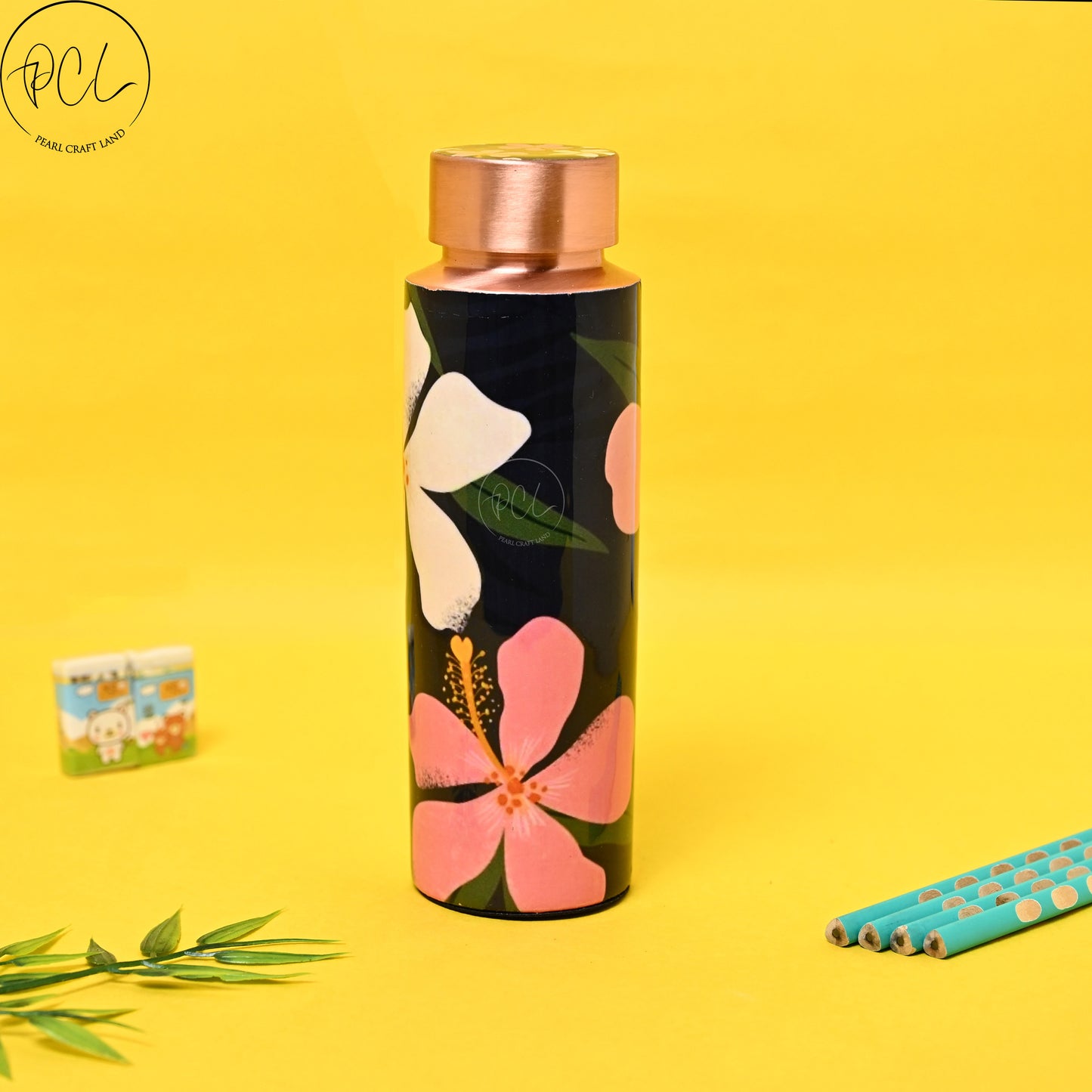PCL Copper Bottle Beautiful Flower Design Printed | 400 ML