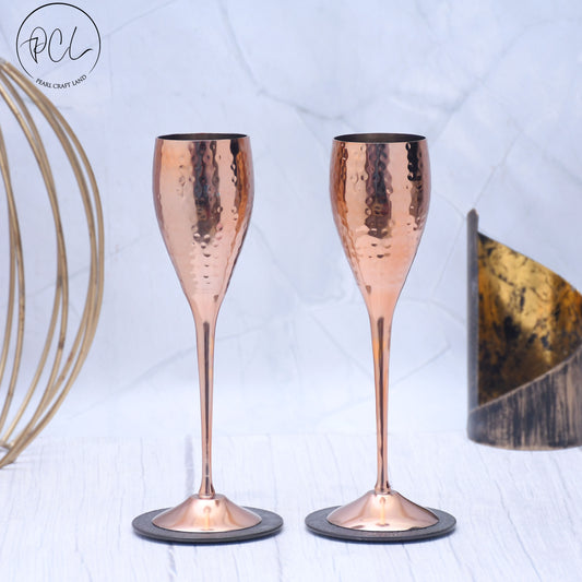Beautifully Designed Round Copper Finished Goblet Glasses | Set of 2