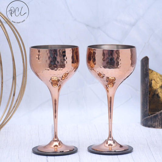 Beautifully Designed Pakiza Copper Finished Goblet Glasses | Set of 2