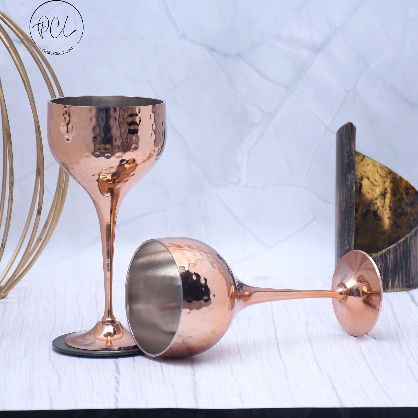 Beautifully Designed Pakiza Copper Finished Goblet Glasses | Set of 2