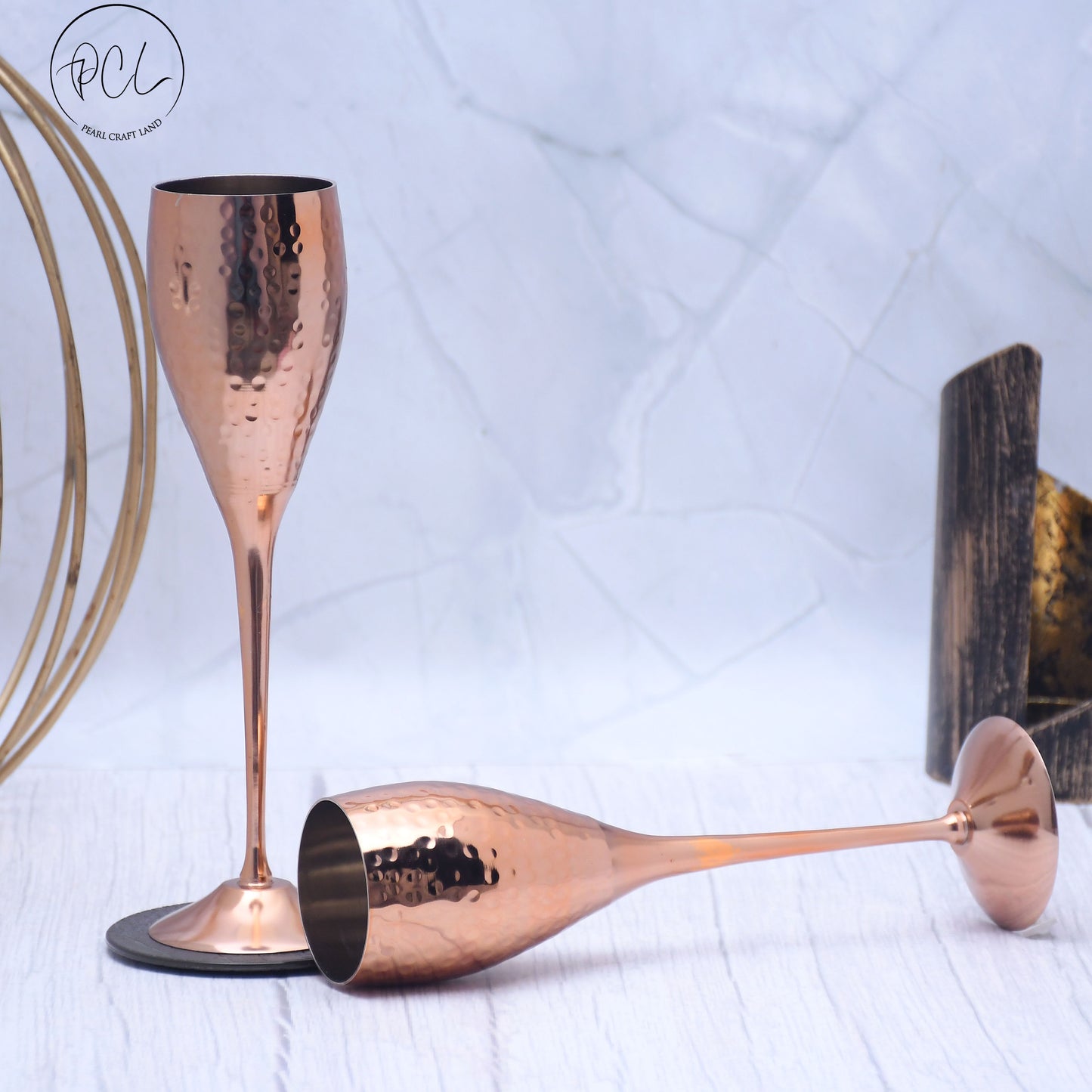 Beautifully Designed Round Copper Finished Goblet Glasses | Set of 2