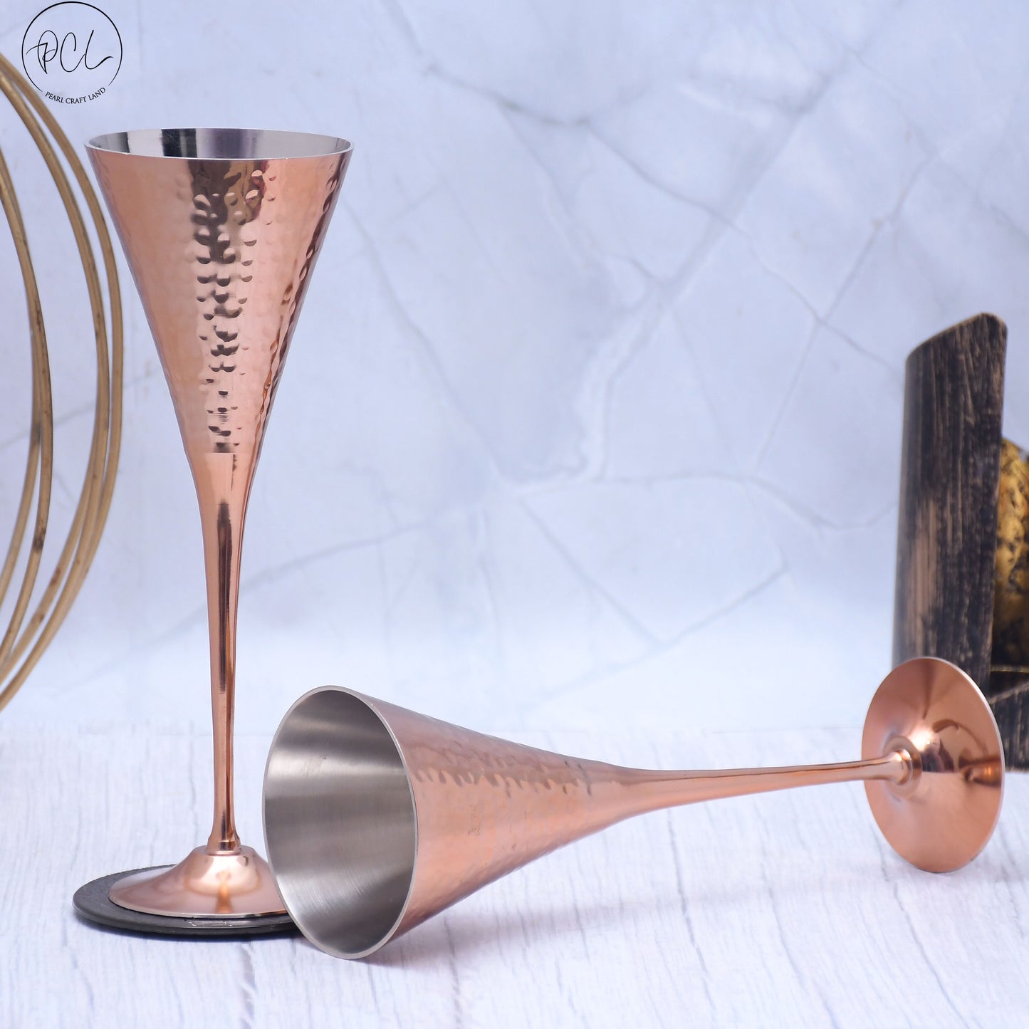 Beautifully Designed Conical Copper Finished Goblet Glasses | Set of 2