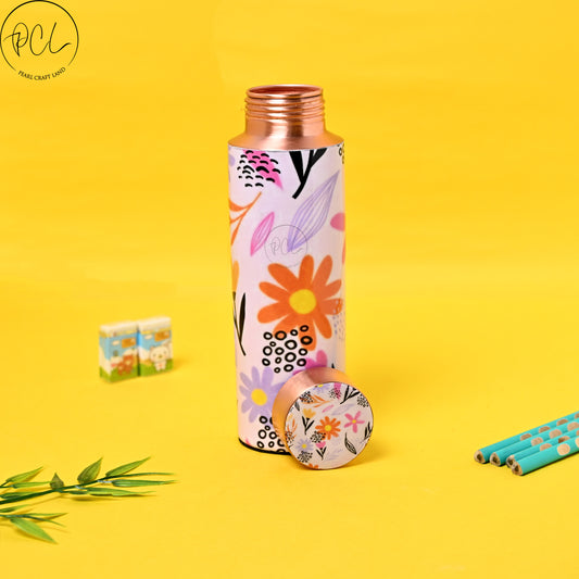 PCL Copper Bottle Beautiful Flowers Printed | 400 ML