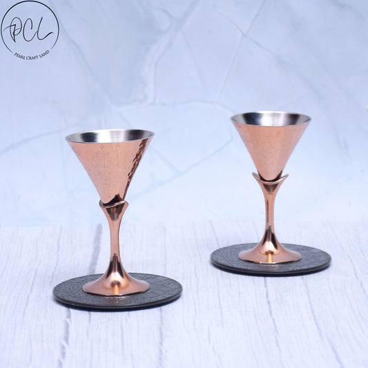 Beautifully Designed Conical Copper Finished Tequila Glass Set of 2 Barware