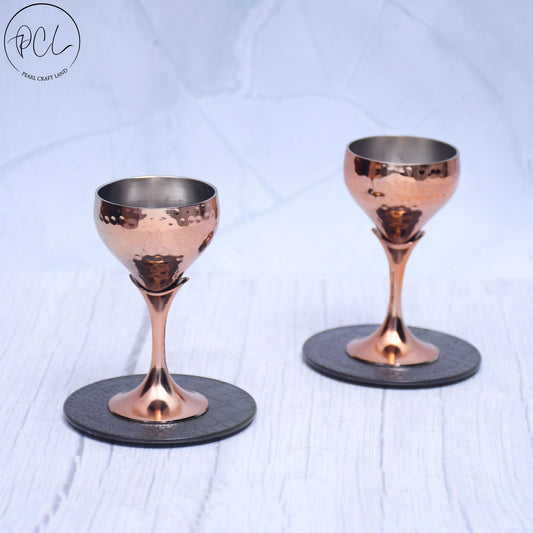 Beautifully Designed Copper Finished Round Tequila Glass Set of 2 Barware