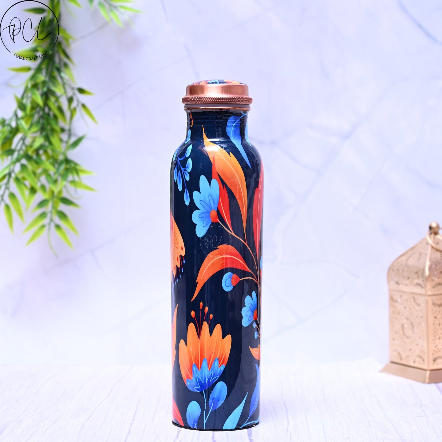 Pure Copper Colourful Art Water Bottle with Leak Proof Capacity 1000 ML.