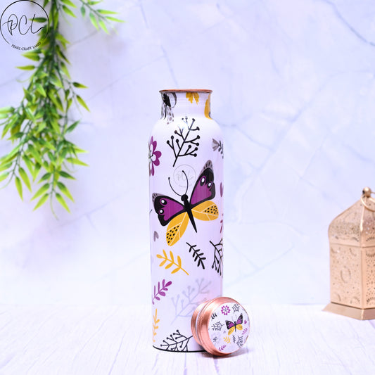 Pure Copper Butterfly Printed Water Bottle with Leak Proof Capacity 1000 ML.