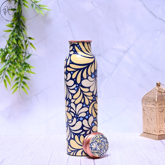 Pure Copper Blue & Ivory Design Printed Water Bottle with Leak Proof Capacity 1000 ML.