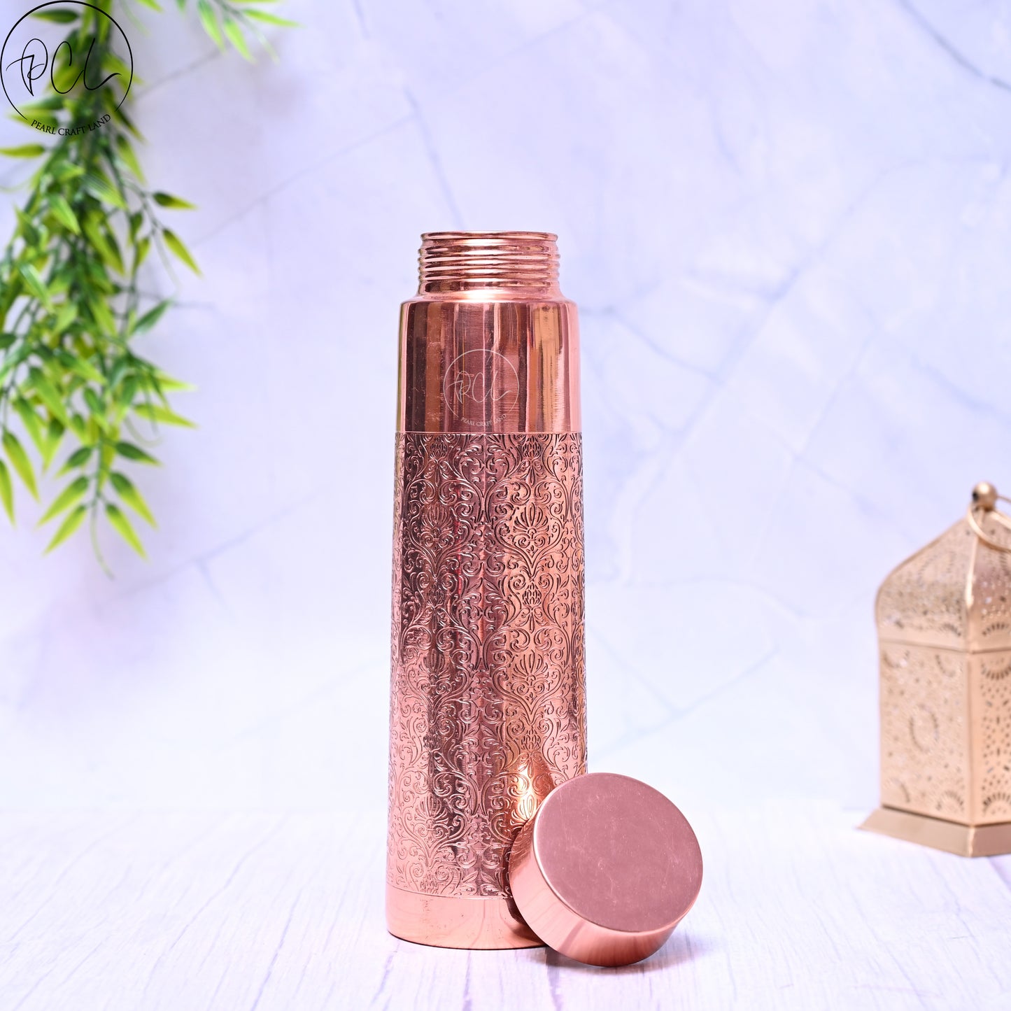 Pure Copper Taper Etching  Water Bottle with Leak Proof Capacity 1000 ML.
