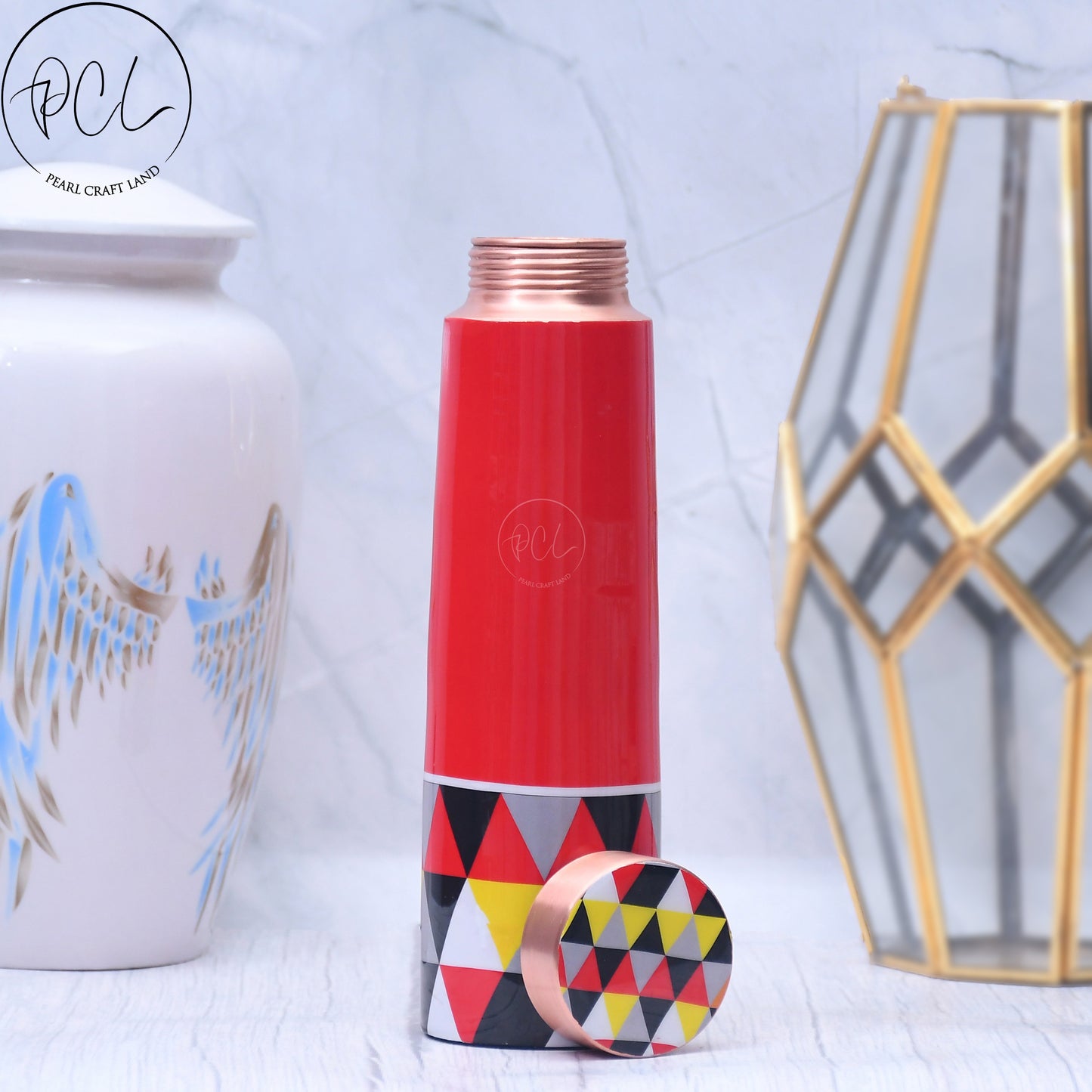 New Triangle Design Printed Copper Water Bottle Leak Proof Capacity 1000 ML