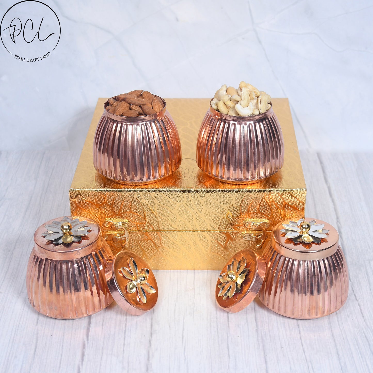 Exclusive Copper Rope Design Dry-Fruit Pot with Gifting Box Set of 4