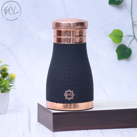 Pure Copper Silk Black Bedside Jar with Inbuilt Glass Capacity 1000ML