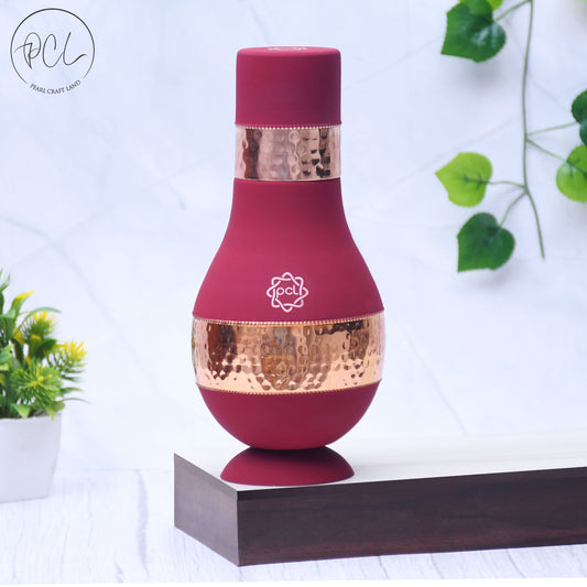 Pure Copper Silk Red Cherry Modern Surahi with Inbuilt Glass Capacity 1000ML