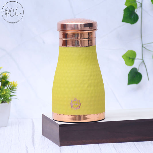 Pure Copper Silk Yellow Bedside Jar with Inbuilt Glass Capacity 1000ML
