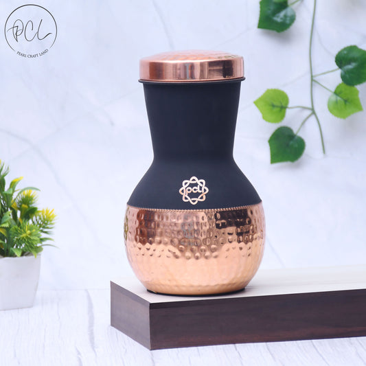 Pure Copper Silk Black Matka Pot with Inbuilt Glass Capacity 1200ML
