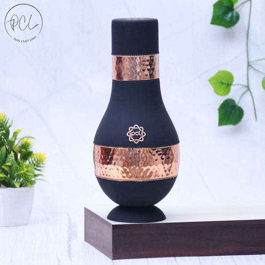 Pure Copper Silk Black Modern Surahi with Inbuilt Glass Capacity 1000 ML