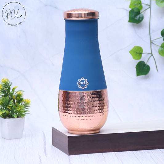 Pure Copper Silk Blue Tulip Jar with Inbuilt Glass Capacity 1400ML.
