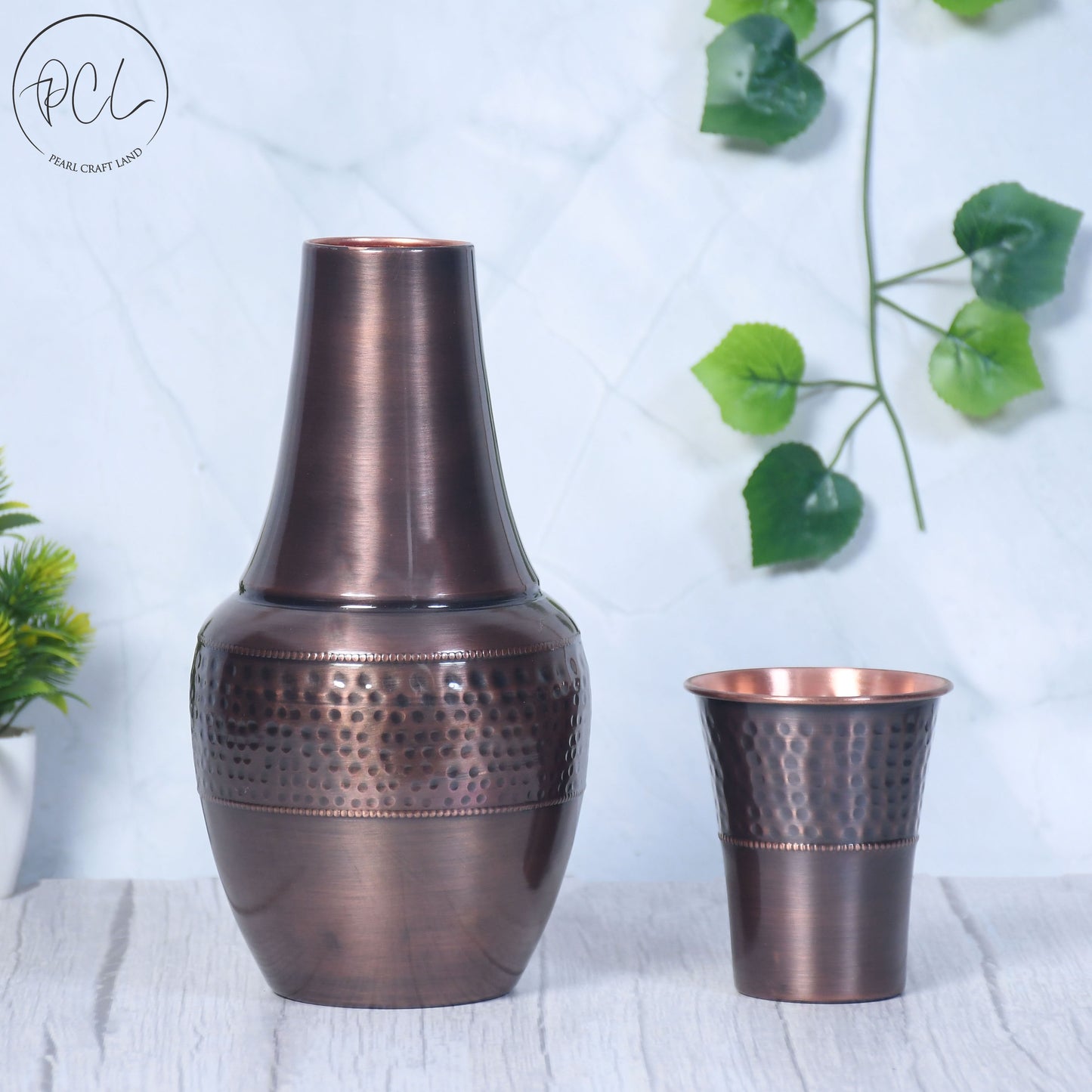Pure Copper Bedside Black Venus Jar Antique Hammered with Inbuilt Glass Capacity 1400 ML