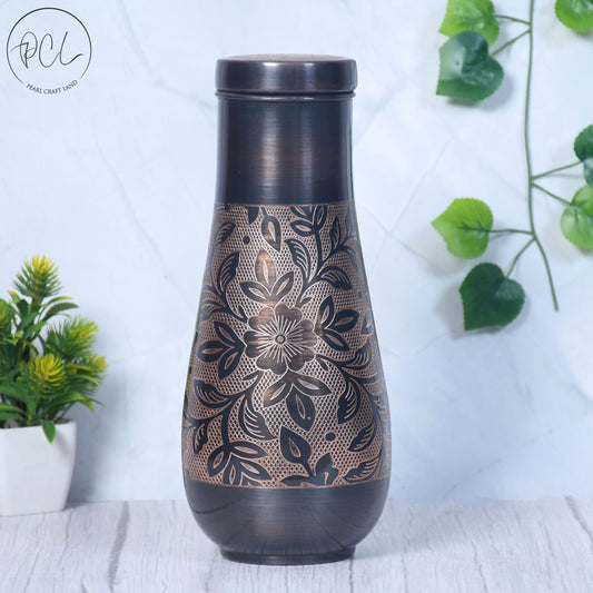 Pure Copper Tulip Jar Antique Engraving Floral Designed with Inbuilt Glass Capacity 1400ML
