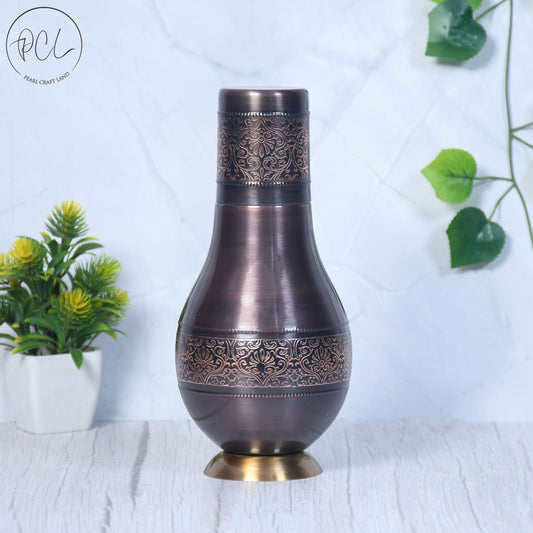 Pure Copper Modern Surahi Antique Engraving with Inbuilt Glass Capacity 1000 ML