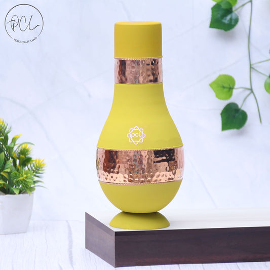 Pure Copper Silk Yellow Modern Surahi with Inbuilt Glass Capacity 1000ML