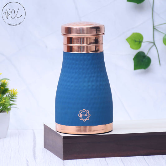 Pure Copper Silk Blue Bedside Jar with Inbuilt Glass Capacity 1000ML.
