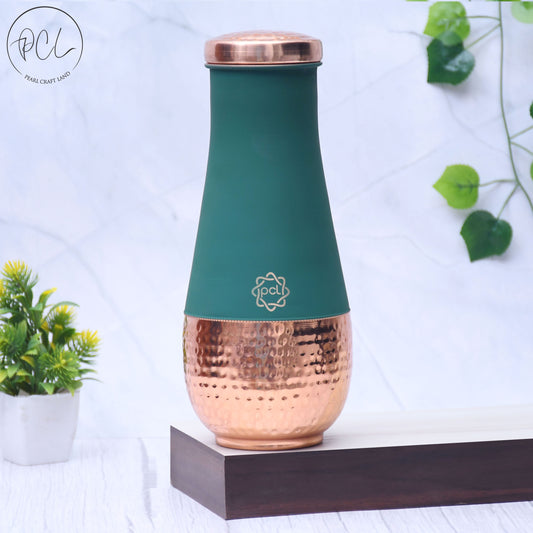Pure Copper Silk Green Tulip Jar with Inbuilt Glass Capacity 1400ml