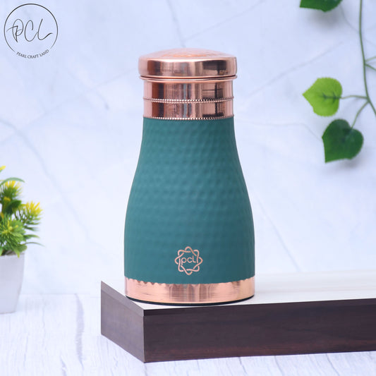 Pure Copper Silk Green Bedside Jar with Inbuilt Glass Capacity 1000ML.
